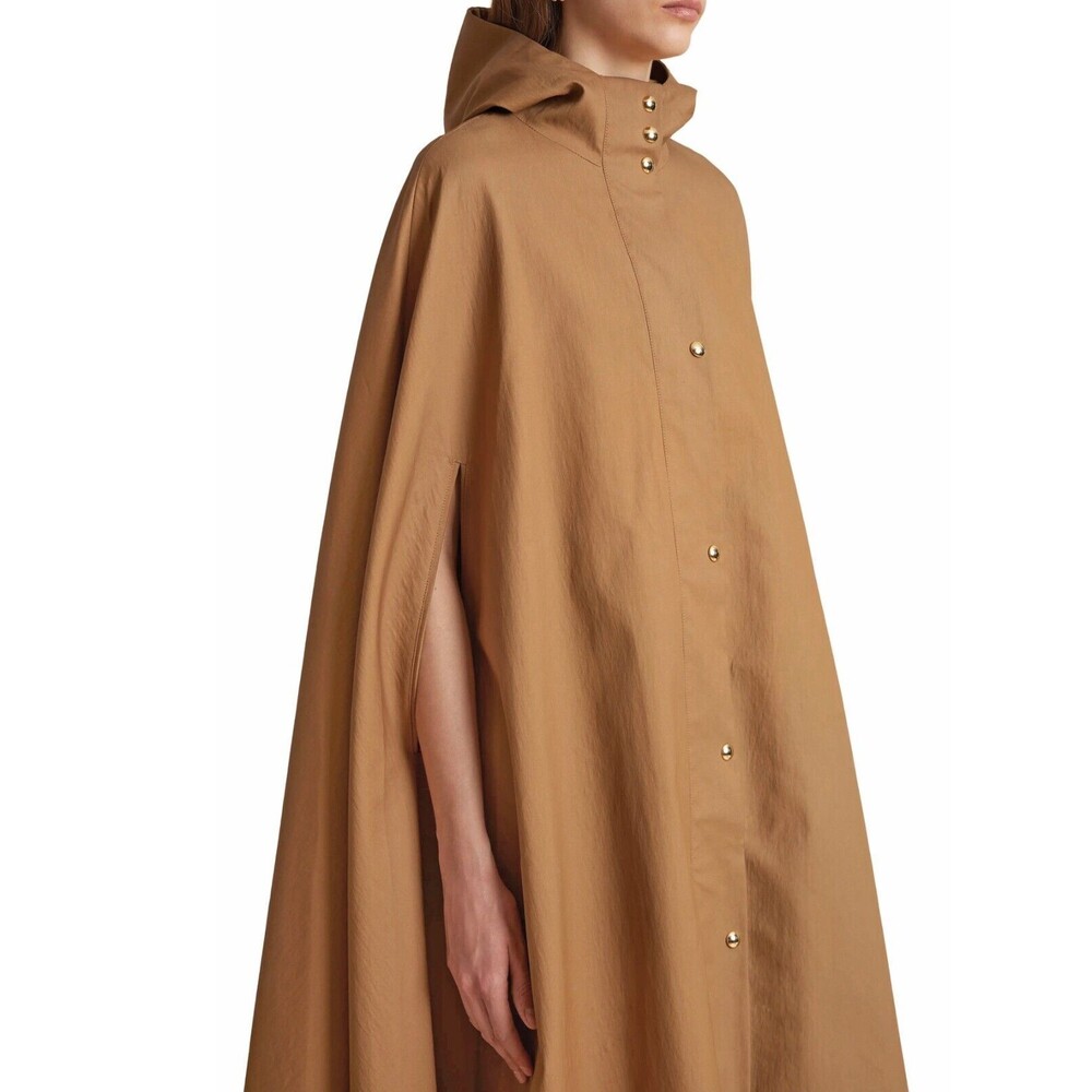 $3800 Khaite Roygen Women's Hooded Cotton Blend Cape Coat Jacket in Khaki Size S - Picture 3 of 6